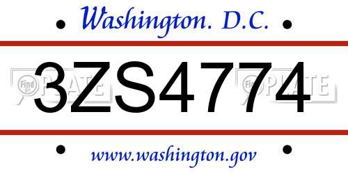3ZS4774 District Of Columbia License Plate