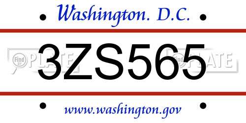 3ZS565 District Of Columbia License Plate