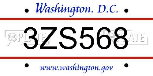 3ZS568 District Of Columbia License Plate