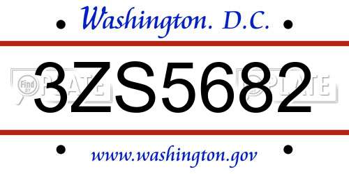 3ZS5682 District Of Columbia License Plate