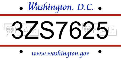 3ZS7625 District Of Columbia License Plate