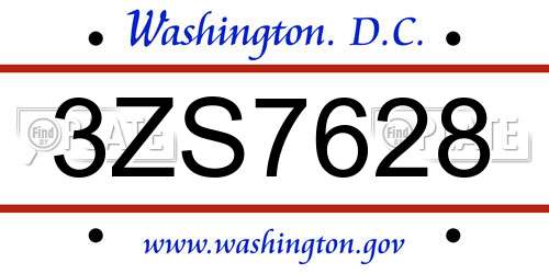 3ZS7628 District Of Columbia License Plate