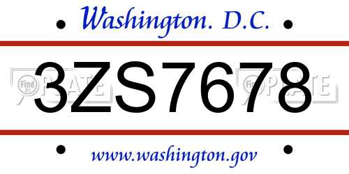 3ZS7678 District Of Columbia License Plate