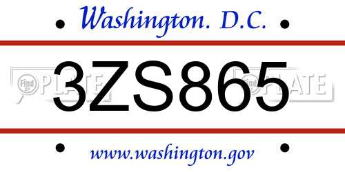 3ZS865 District Of Columbia License Plate