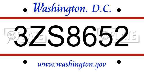 3ZS8652 District Of Columbia License Plate
