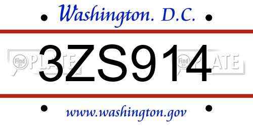 3ZS914 District Of Columbia License Plate