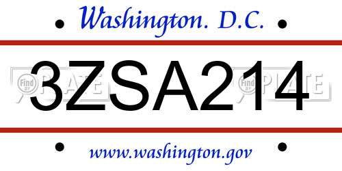 3ZSA214 District Of Columbia License Plate
