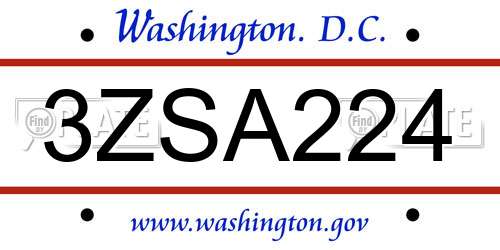 3ZSA224 District Of Columbia License Plate