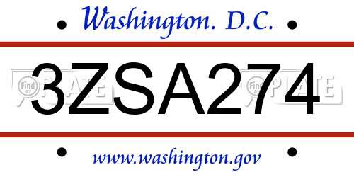 3ZSA274 District Of Columbia License Plate