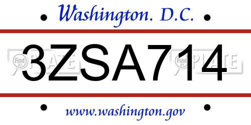 3ZSA714 District Of Columbia License Plate