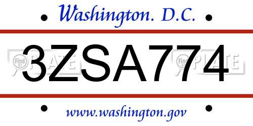 3ZSA774 District Of Columbia License Plate