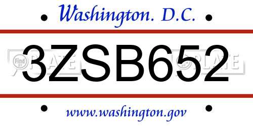 3ZSB652 District Of Columbia License Plate