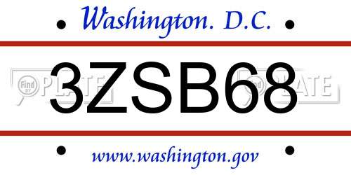 3ZSB68 District Of Columbia License Plate