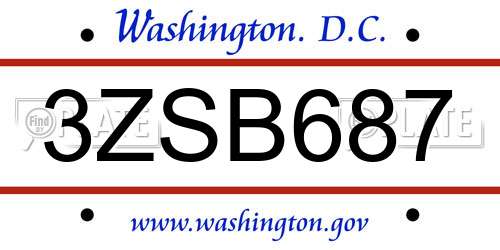 3ZSB687 District Of Columbia License Plate