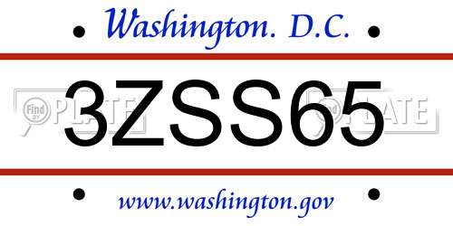 3ZSS65 District Of Columbia License Plate