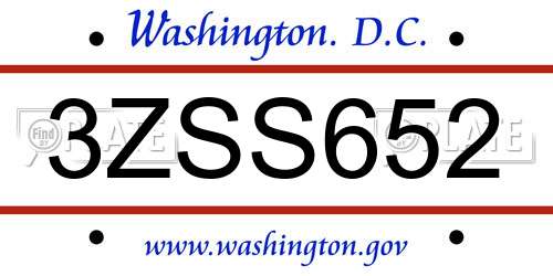 3ZSS652 District Of Columbia License Plate