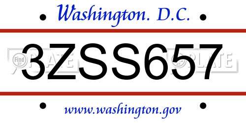 3ZSS657 District Of Columbia License Plate