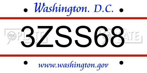 3ZSS68 District Of Columbia License Plate