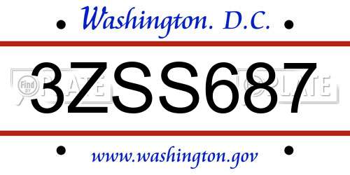 3ZSS687 District Of Columbia License Plate