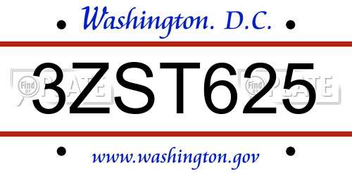 3ZST625 District Of Columbia License Plate