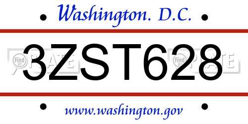 3ZST628 District Of Columbia License Plate