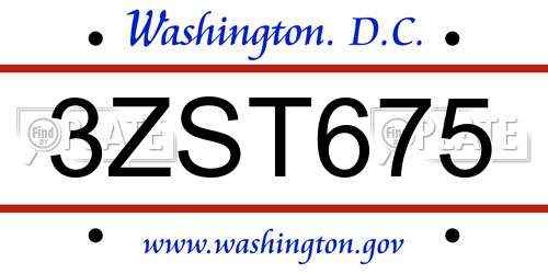 3ZST675 District Of Columbia License Plate