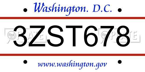 3ZST678 District Of Columbia License Plate