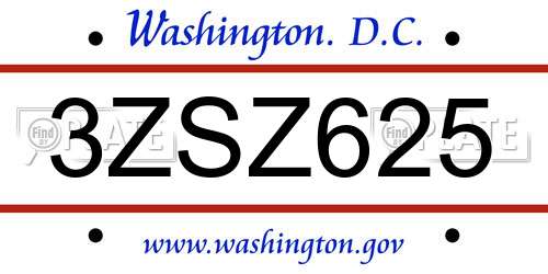 3ZSZ625 District Of Columbia License Plate