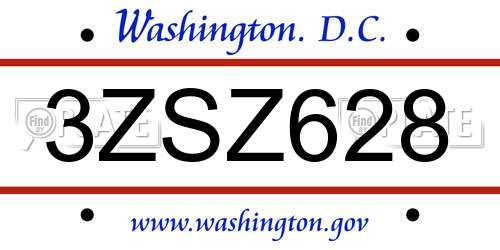 3ZSZ628 District Of Columbia License Plate