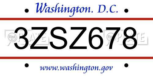 3ZSZ678 District Of Columbia License Plate
