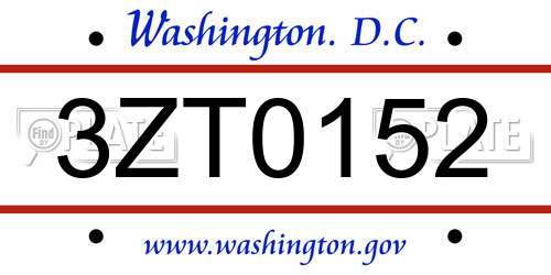 3ZT0152 District Of Columbia License Plate