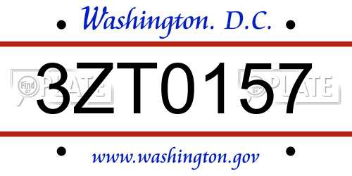 3ZT0157 District Of Columbia License Plate