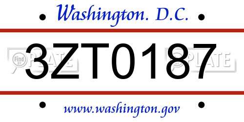 3ZT0187 District Of Columbia License Plate