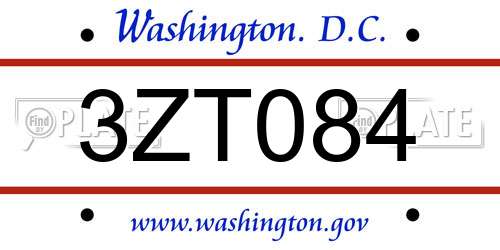 3ZT084 District Of Columbia License Plate