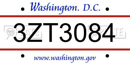 3ZT3084 District Of Columbia License Plate