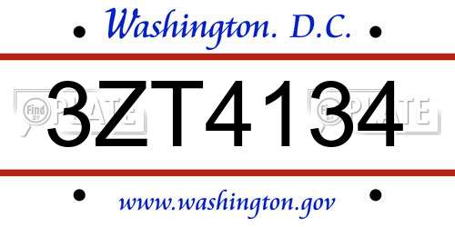 3ZT4134 District Of Columbia License Plate