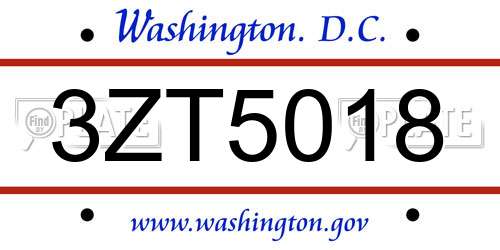3ZT5018 District Of Columbia License Plate