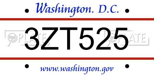 3ZT525 District Of Columbia License Plate