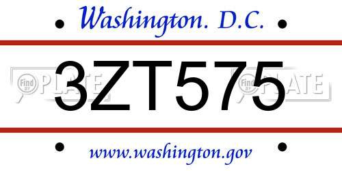 3ZT575 District Of Columbia License Plate