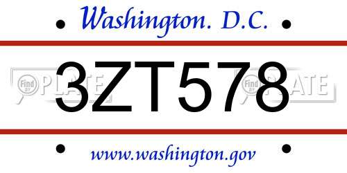 3ZT578 District Of Columbia License Plate