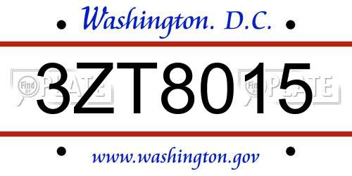 3ZT8015 District Of Columbia License Plate