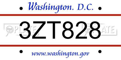 3ZT828 District Of Columbia License Plate