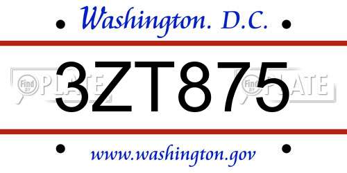 3ZT875 District Of Columbia License Plate