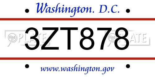 3ZT878 District Of Columbia License Plate