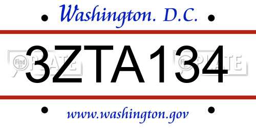 3ZTA134 District Of Columbia License Plate