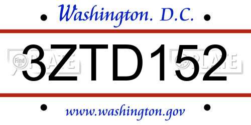 3ZTD152 District Of Columbia License Plate