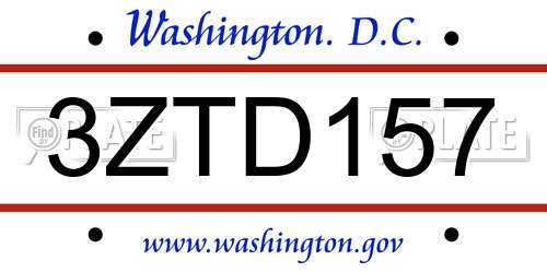 3ZTD157 District Of Columbia License Plate