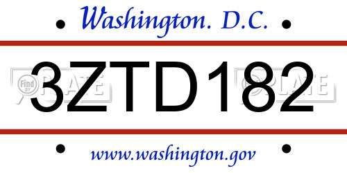 3ZTD182 District Of Columbia License Plate