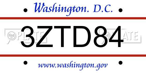 3ZTD84 District Of Columbia License Plate