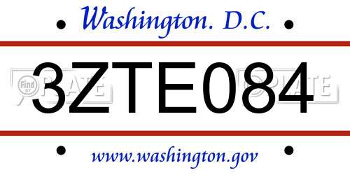 3ZTE084 District Of Columbia License Plate